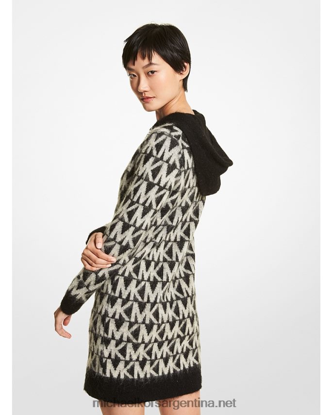 mujer negro/hueso vestido de punto cepillado con capucha y logo Michael Kors T46HB0132