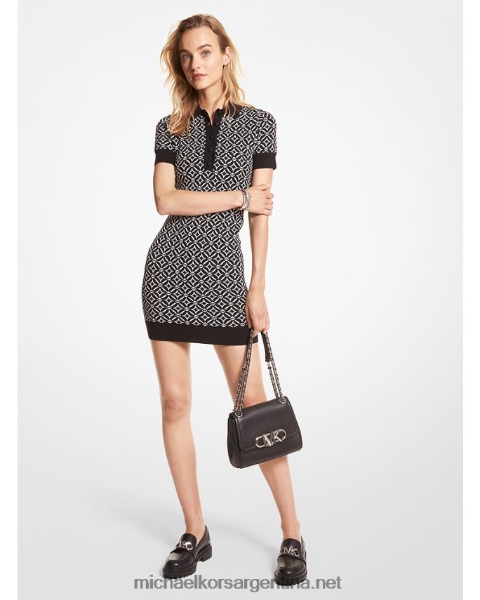 mujer negro/hueso vestido tipo polo con logo en jacquard Michael Kors T46HB0144