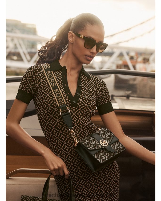 mujer negro/hueso vestido tipo polo con logo en jacquard Michael Kors T46HB0144