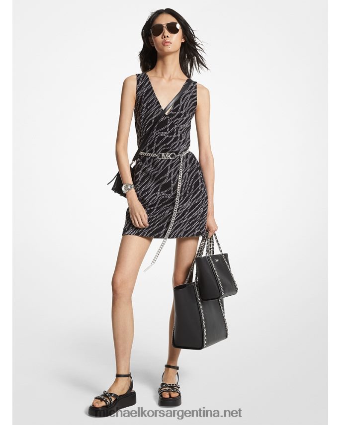 mujer negro/plata vestido corto de sarga elástica con estampado de estado Michael Kors T46HB071