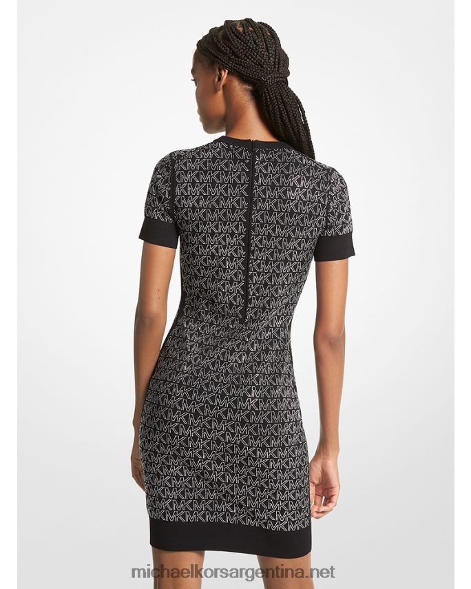 mujer negro/plata vestido corto de viscosa elástica con logo y tachuelas Michael Kors T46HB0130