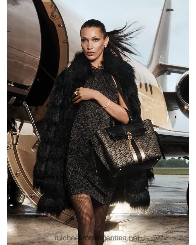 mujer negro/plata vestido corto de viscosa elástica con logo y tachuelas Michael Kors T46HB0130