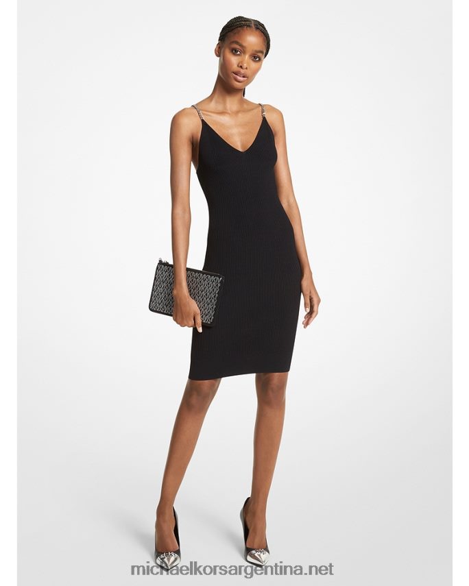 mujer negro/plata vestido de tirantes de viscosa reciclada con eslabones de cadena Michael Kors T46HB0129