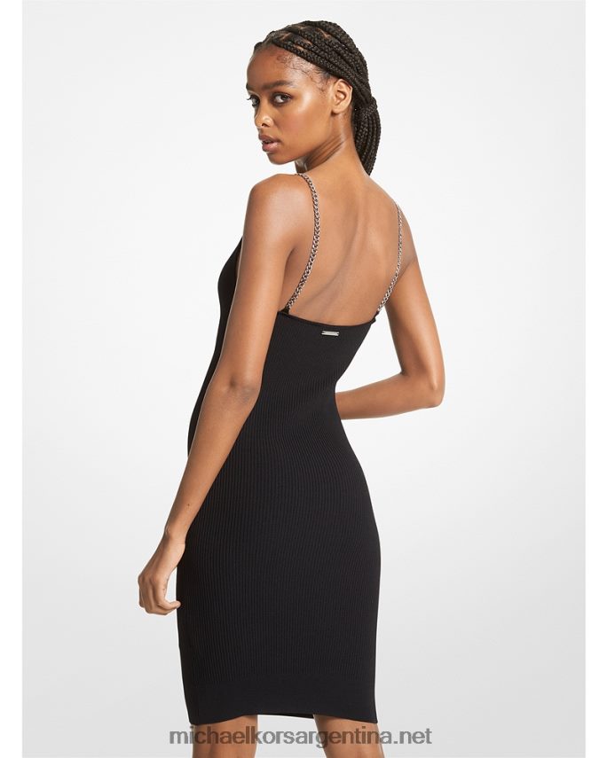 mujer negro/plata vestido de tirantes de viscosa reciclada con eslabones de cadena Michael Kors T46HB0129