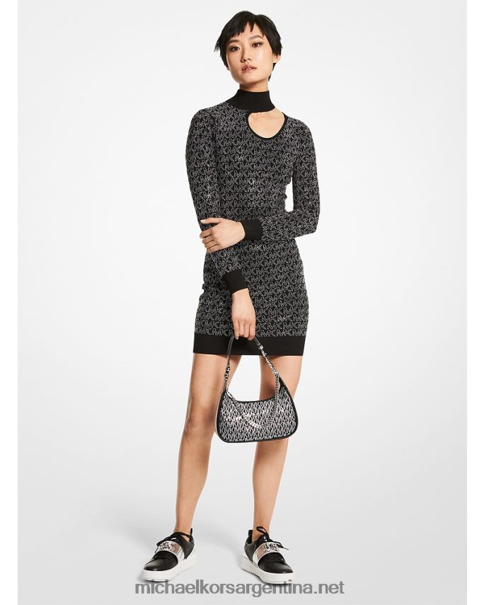 mujer negro/plata vestido de viscosa elástica con logo de cristal Michael Kors T46HB0127