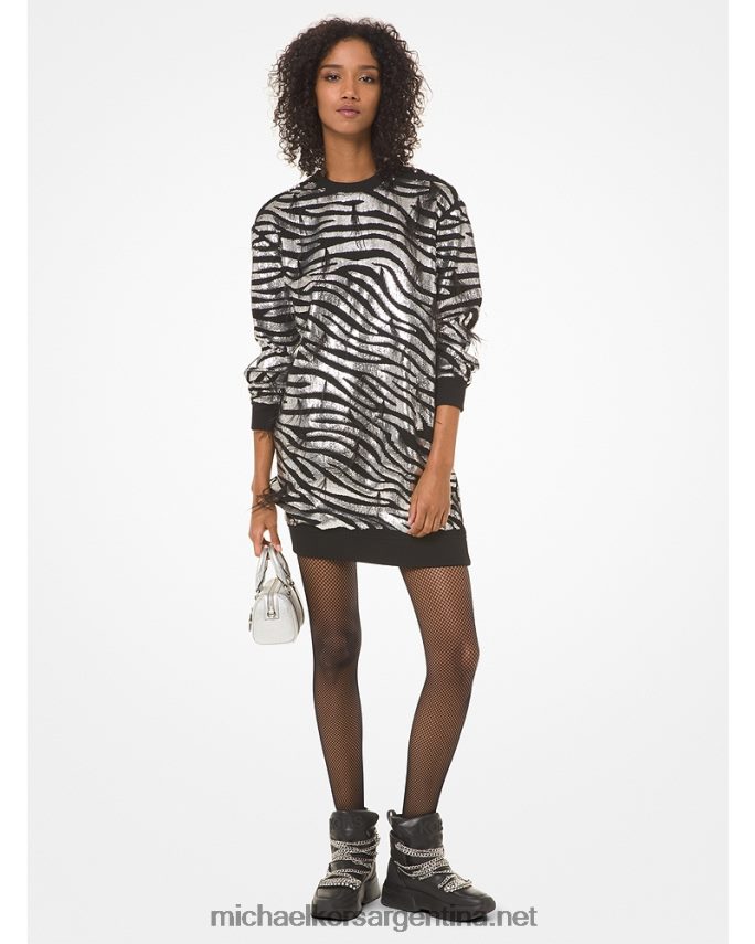 mujer negro/plata vestido estilo suéter con cebra y lentejuelas Michael Kors T46HB0187