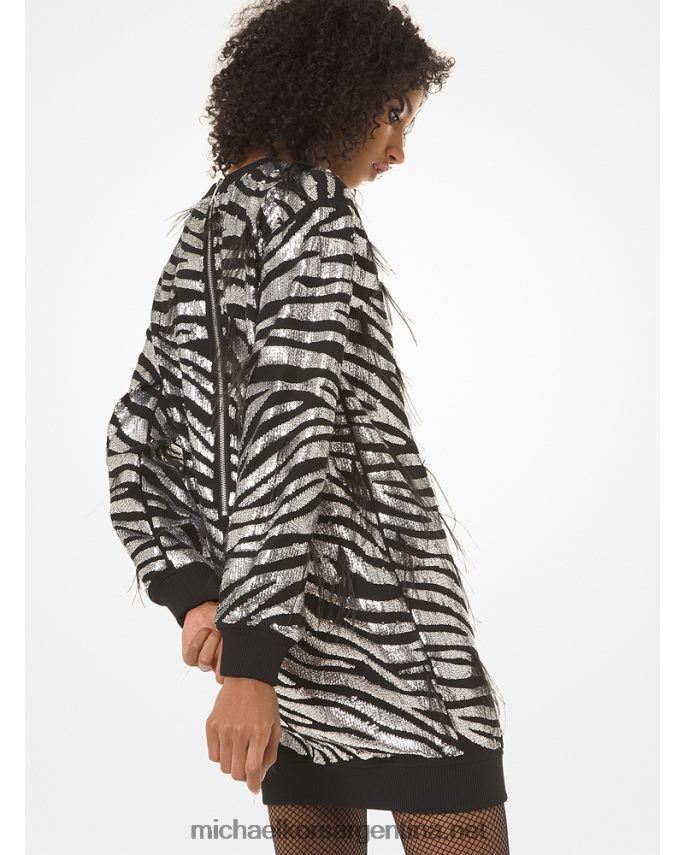 mujer negro/plata vestido estilo suéter con cebra y lentejuelas Michael Kors T46HB0187