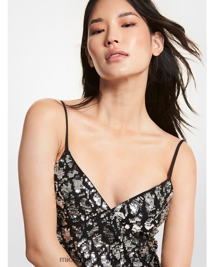 mujer negro/plata vestido lencero de viscosa elástica con lentejuelas de serpiente Michael Kors T46HB0176