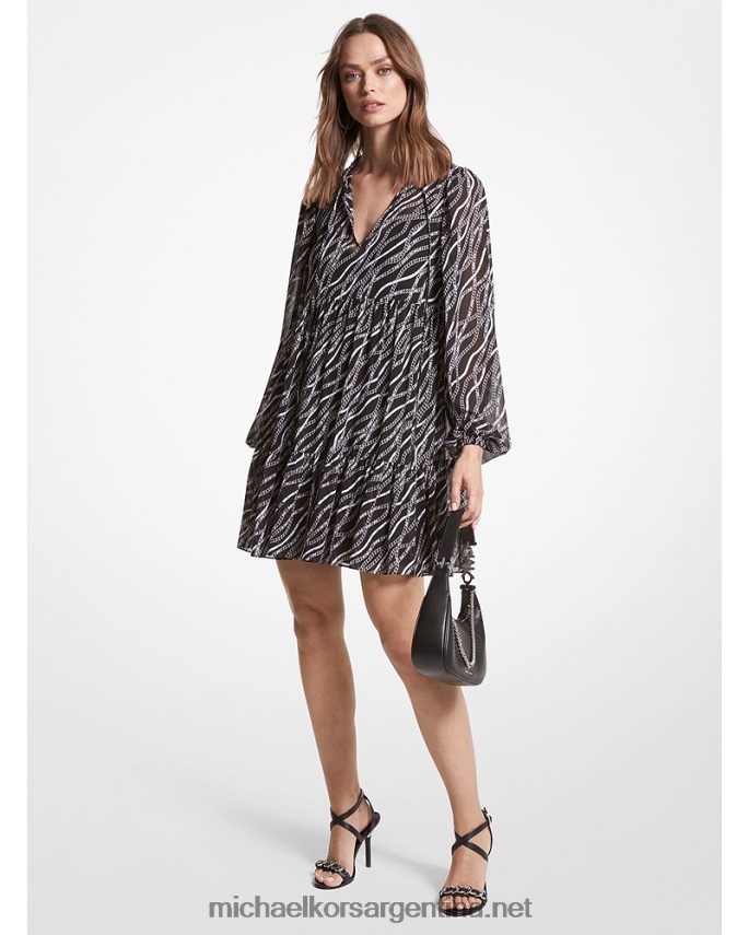 mujer negro vestido babydoll de georgette con estampado de estado Michael Kors T46HB043