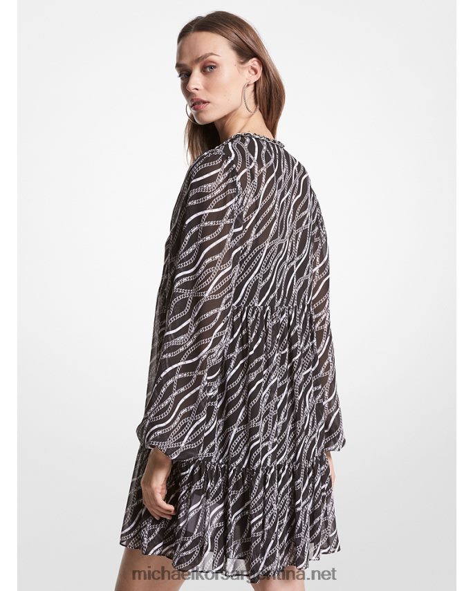 mujer negro vestido babydoll de georgette con estampado de estado Michael Kors T46HB043