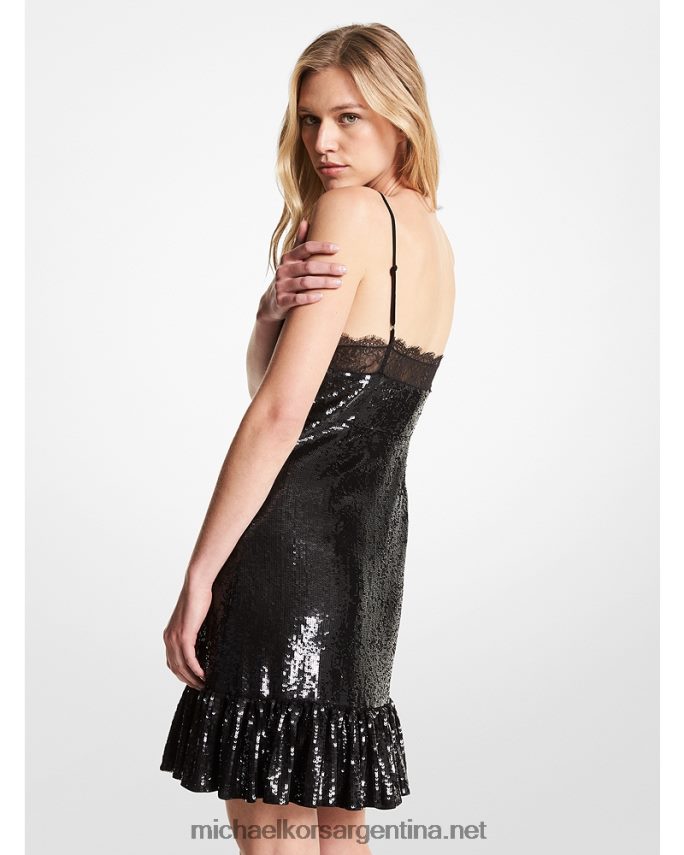 mujer negro vestido camisero de georgette con lentejuelas Michael Kors T46HB0179