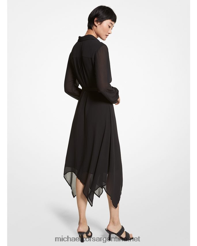 mujer negro vestido camisero georgette pañuelo Michael Kors T46HB0105