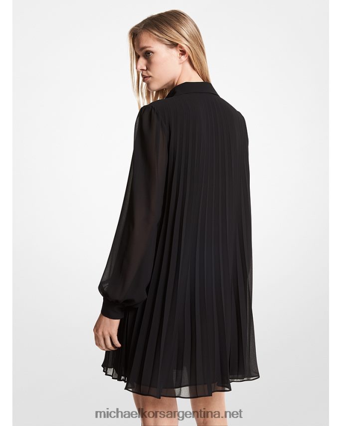 mujer negro vestido camisero georgette plisado Michael Kors T46HB0169