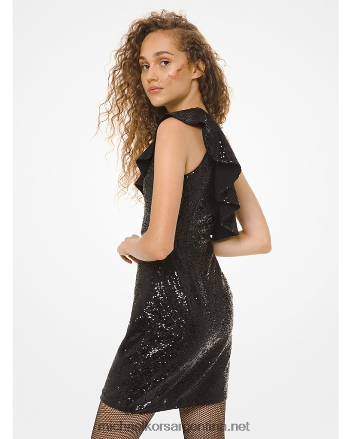 mujer negro vestido con un solo hombro y lentejuelas Michael Kors T46HB0182