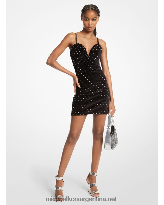 mujer negro vestido corto con bustier de terciopelo y detalles Michael Kors T46HB0112