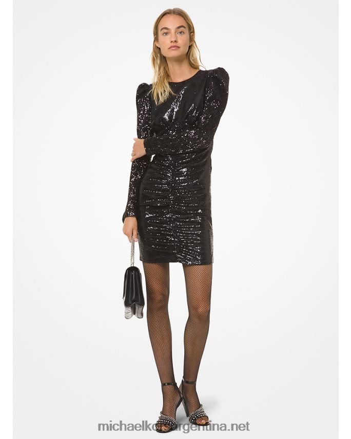 mujer negro vestido corto con hombros abullonados y lentejuelas Michael Kors T46HB0183