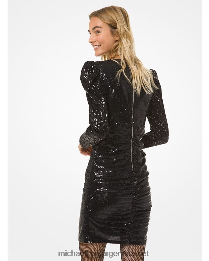 mujer negro vestido corto con hombros abullonados y lentejuelas Michael Kors T46HB0183