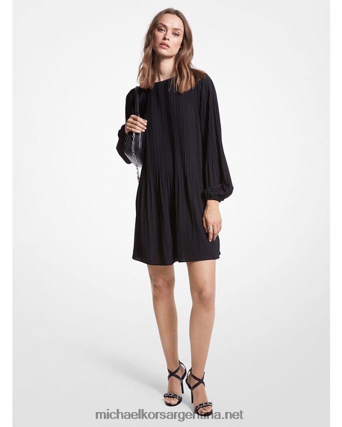 mujer negro vestido corto de crepé plisado Michael Kors T46HB08