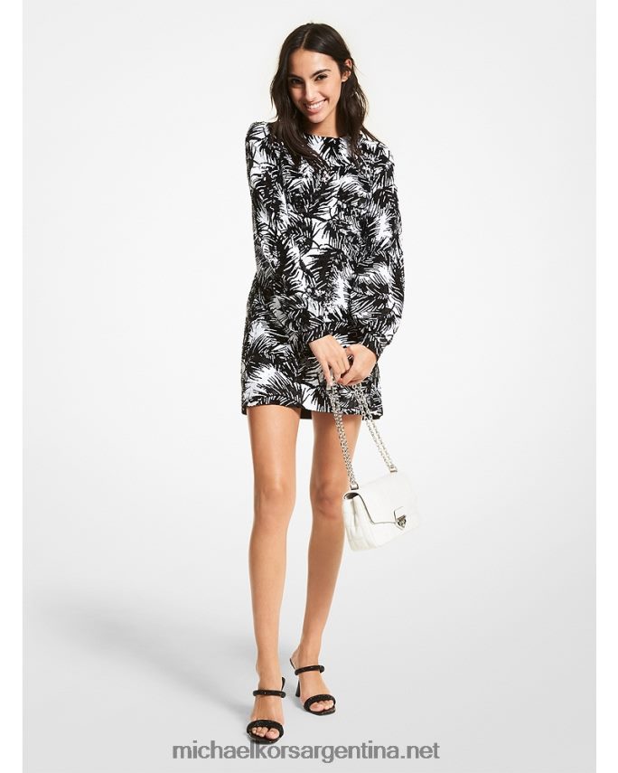 mujer negro vestido corto de tul con palmeras y lentejuelas Michael Kors T46HB0107