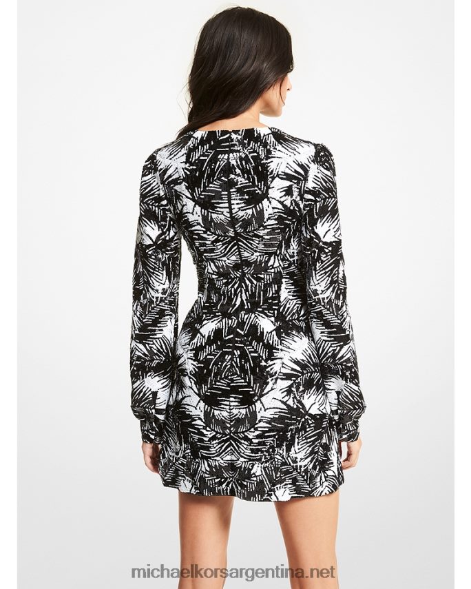 mujer negro vestido corto de tul con palmeras y lentejuelas Michael Kors T46HB0107