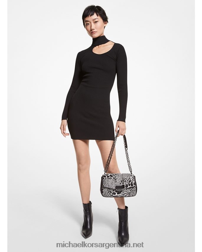 mujer negro vestido de canalé de viscosa elástica con aberturas Michael Kors T46HB0153