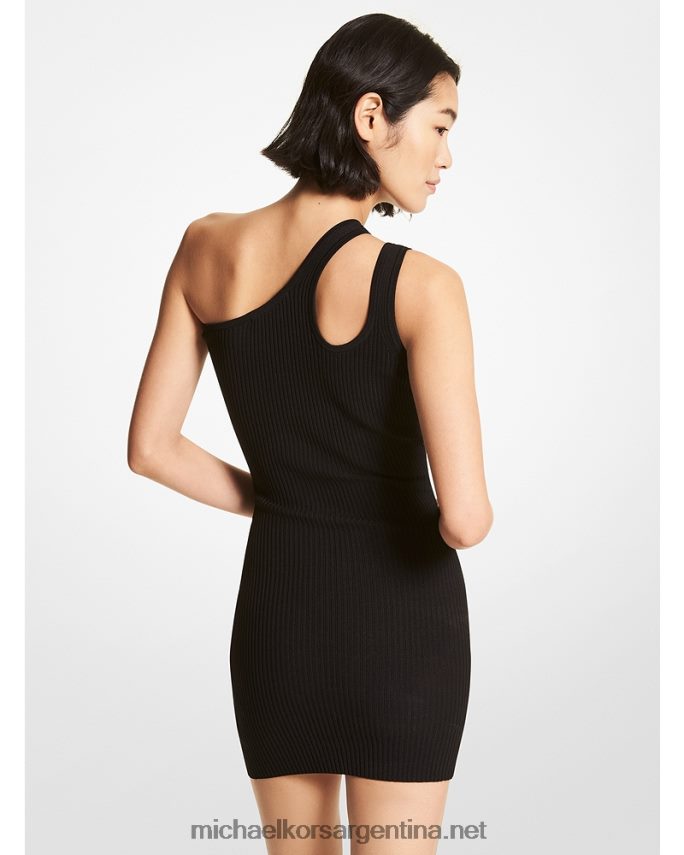 mujer negro vestido de canalé de viscosa elástica con aberturas Michael Kors T46HB0162
