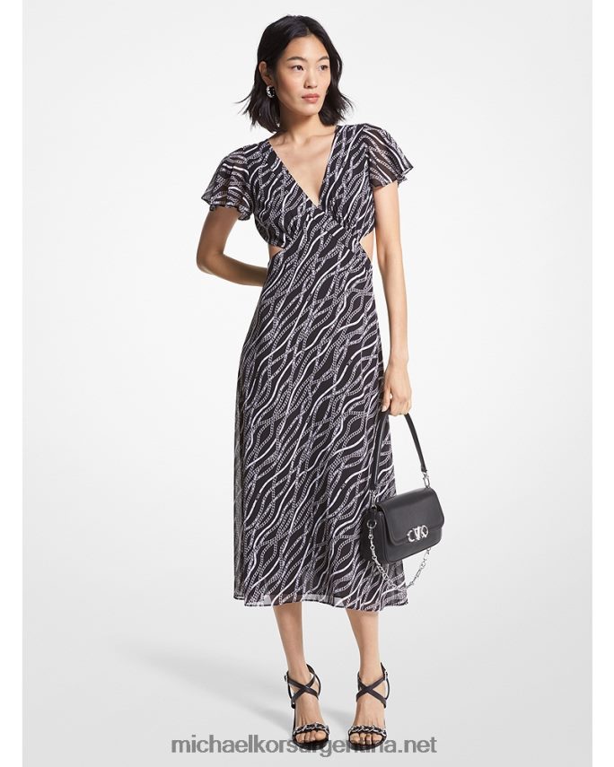mujer negro vestido de georgette con estampado de estado Michael Kors T46HB062