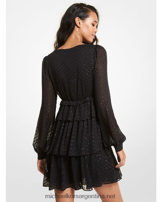 mujer negro vestido de georgette con volantes dot fil coupe Michael Kors T46HB0175