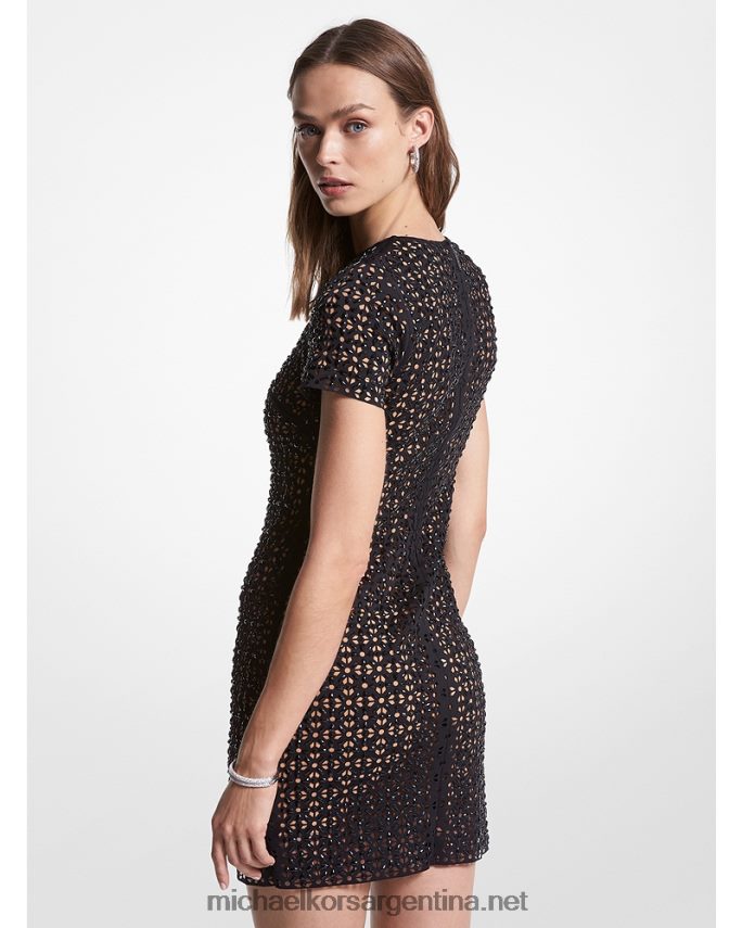 mujer negro vestido de neopreno cortado con láser y adornado Michael Kors T46HB053