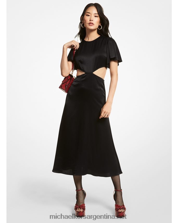mujer negro vestido de raso con aberturas Michael Kors T46HB0165