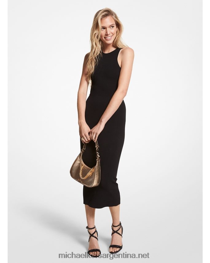 mujer negro vestido de tirantes de viscosa elástica de canalé Michael Kors T46HB05