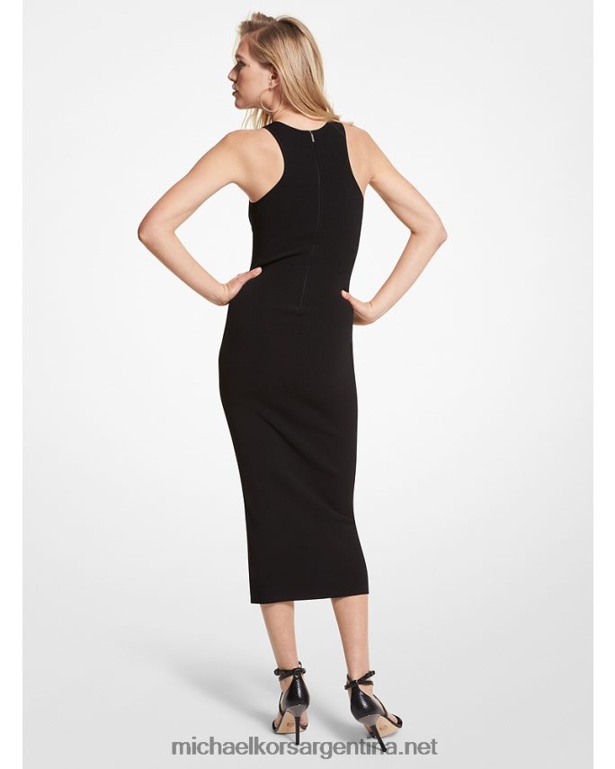 mujer negro vestido de tirantes de viscosa elástica de canalé Michael Kors T46HB05