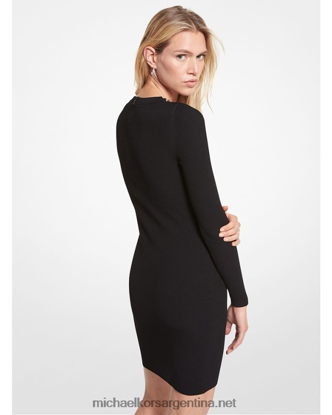 mujer negro vestido de viscosa elástica de canalé con eslabones de cadena Michael Kors T46HB0104