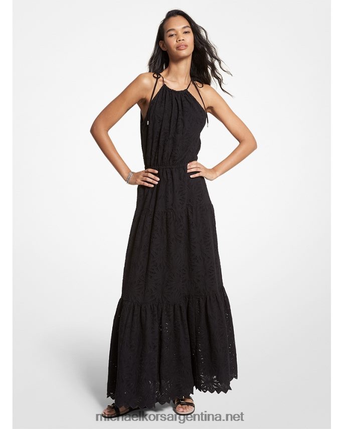 mujer negro vestido halter con ojales Michael Kors T46HB098