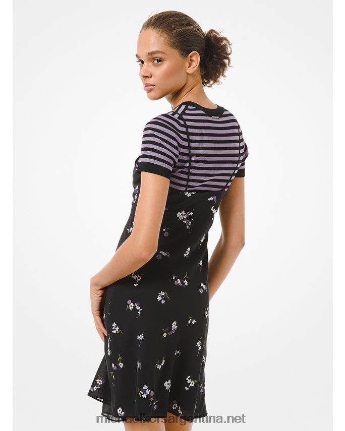 mujer negro vestido lencero de georgette aplastado con bordado floral Michael Kors T46HB0188