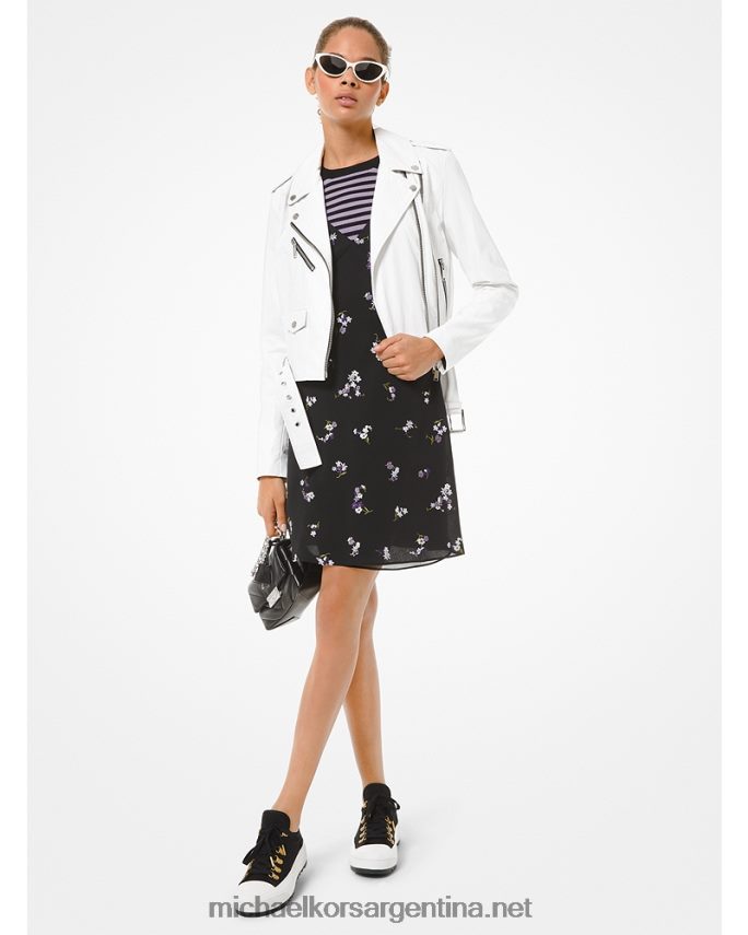 mujer negro vestido lencero de georgette aplastado con bordado floral Michael Kors T46HB0188