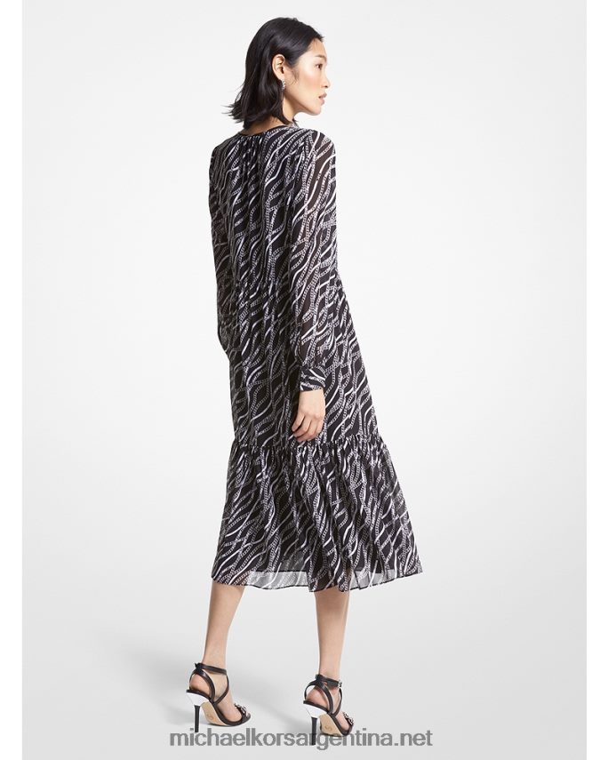 mujer negro vestido midi de georgette con estampado de estado Michael Kors T46HB055