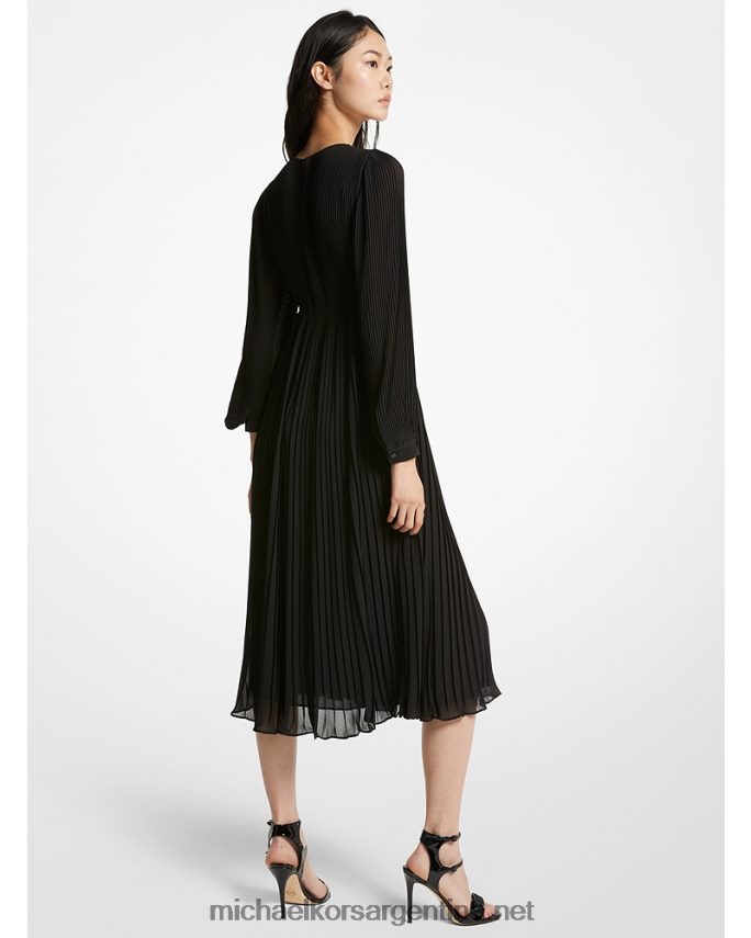mujer negro vestido midi plisado de georgette Michael Kors T46HB022