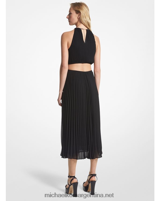 mujer negro vestido plisado de georgette con aberturas Michael Kors T46HB090