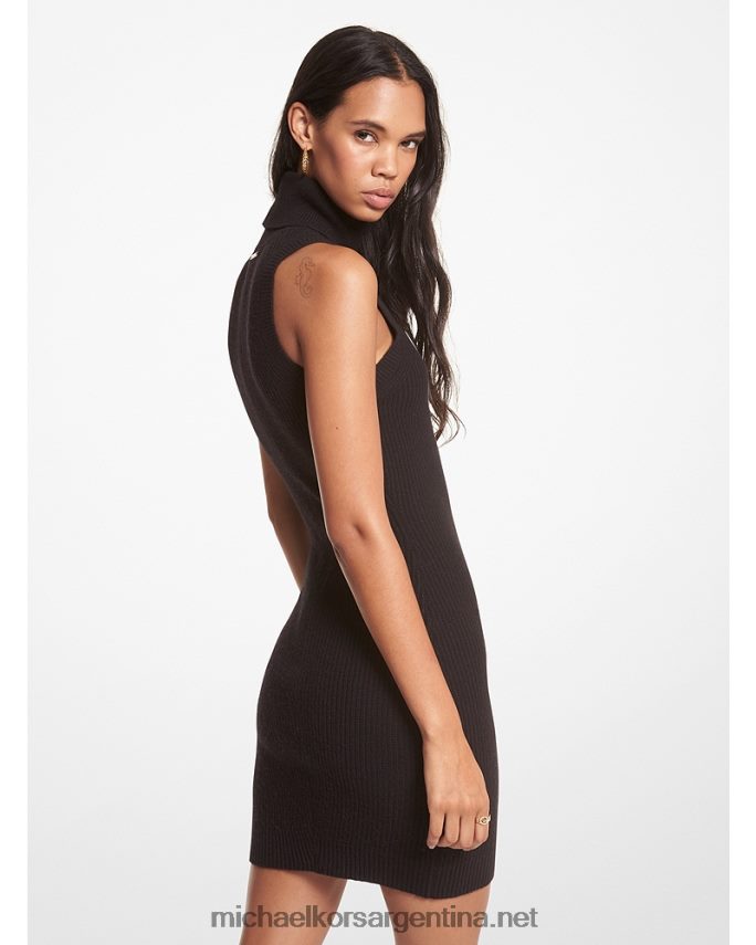 mujer negro vestido sin mangas de cuello alto en mezcla de lana y cachemir de canalé Michael Kors T46HB0128