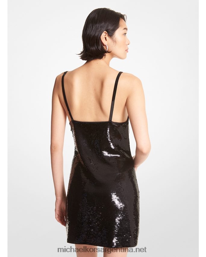 mujer negro vestido sin mangas de malla con lentejuelas Michael Kors T46HB0141
