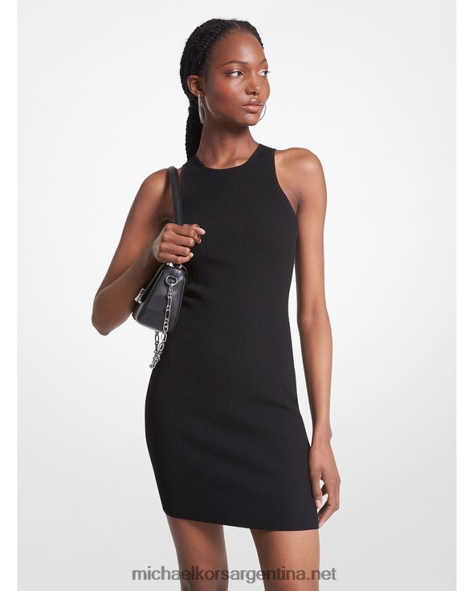 mujer negro vestido sin mangas de punto de canalé con espalda nadadora Michael Kors T46HB058