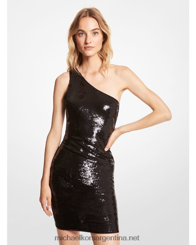 mujer negro vestido tejido con lentejuelas Michael Kors T46HB0119