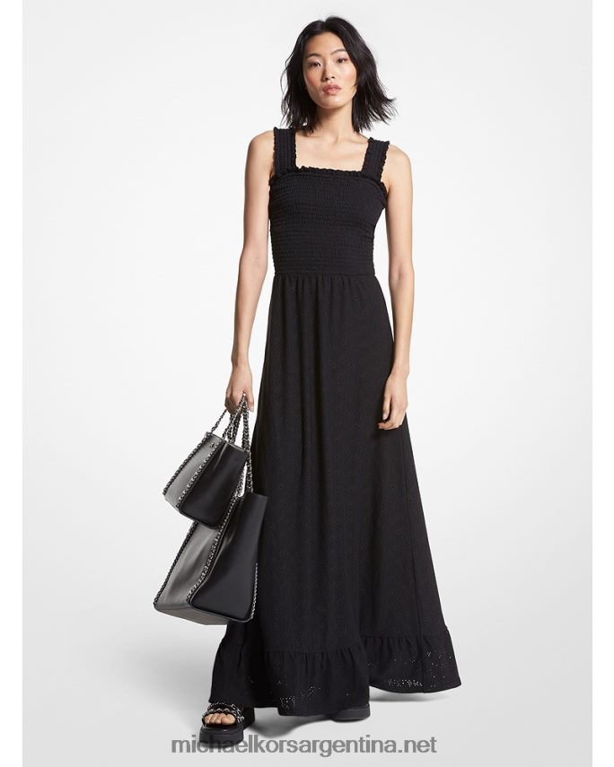 mujer negro vestido tejido fruncido con ojales de cachemira Michael Kors T46HB014