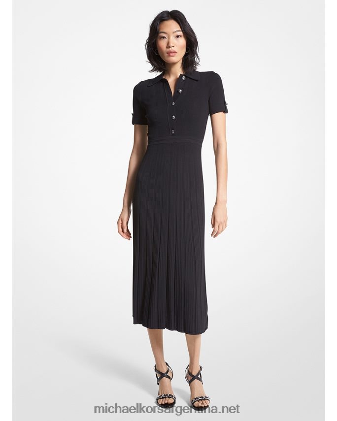 mujer negro vestido tipo polo de canalé Michael Kors T46HB020