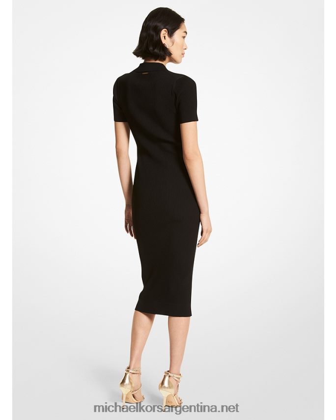 mujer negro vestido tipo polo de canalé en mezcla de viscosa con botones y logo Michael Kors T46HB052