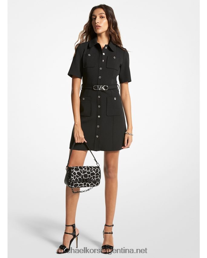 mujer negro vestido utilitario de crepé elástico con cinturón Michael Kors T46HB019