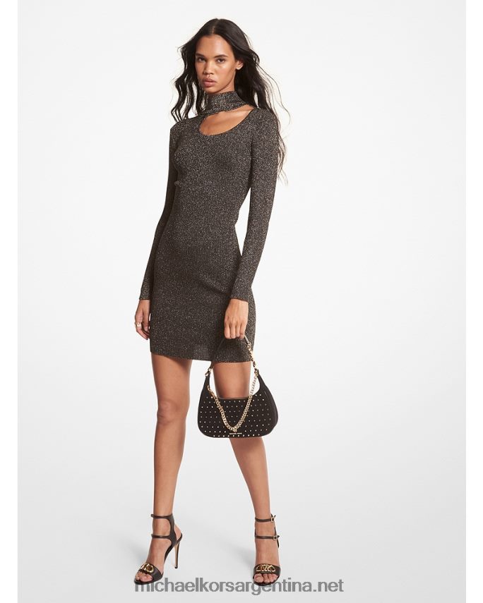 mujer oro negro vestido de viscosa metalizada con aberturas Michael Kors T46HB0120