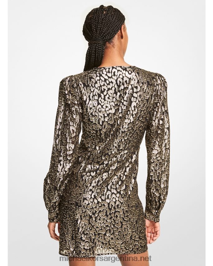 mujer oro negro vestido metalizado con clip de leopardo en jacquard Michael Kors T46HB0116