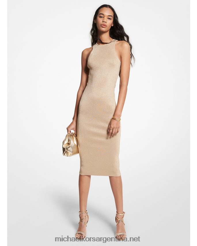 mujer oro vestido de tirantes de viscosa stretch metalizada Michael Kors T46HB039